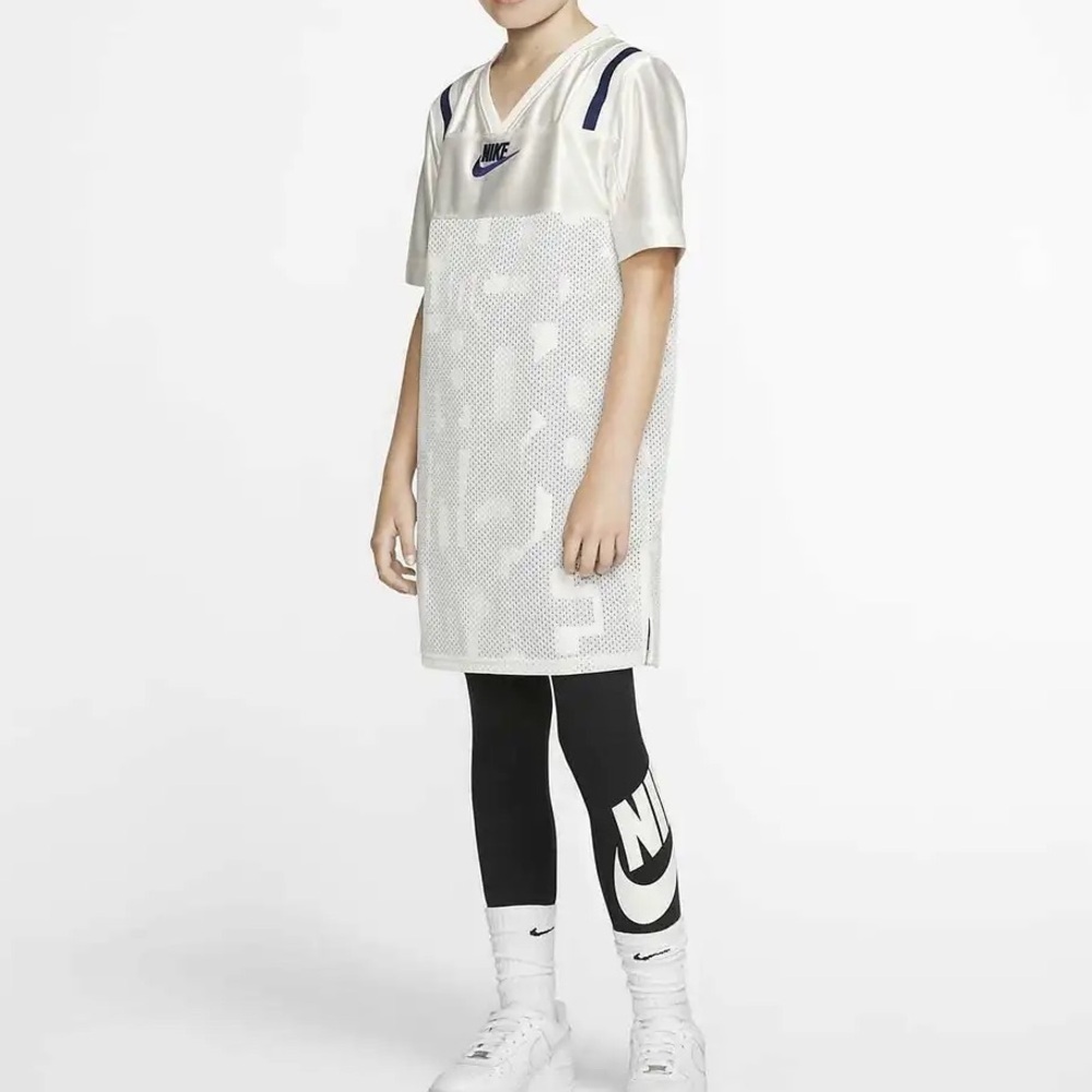 NIKE Girls White/Blue Spell Out Jersey Dress size: Small